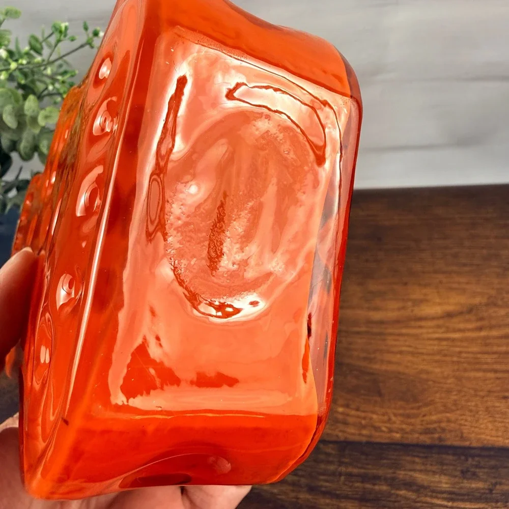 Vintage Hirschberg Orange Cased Glass Vase | Mid-Century | Original Label